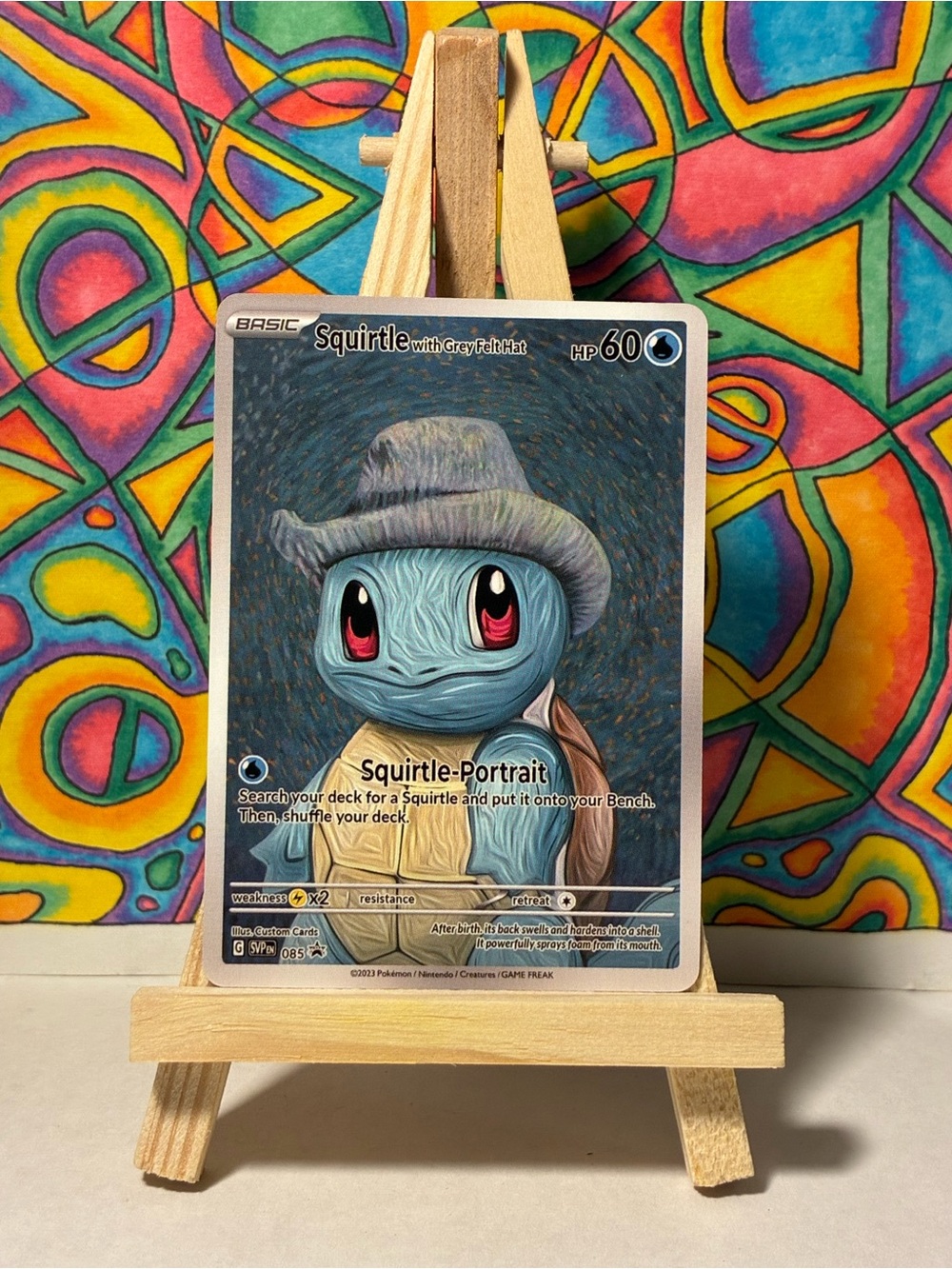 Squirtle with Grey Felt Hat Pokemon Fan Art Card Van Gogh Portrait Style